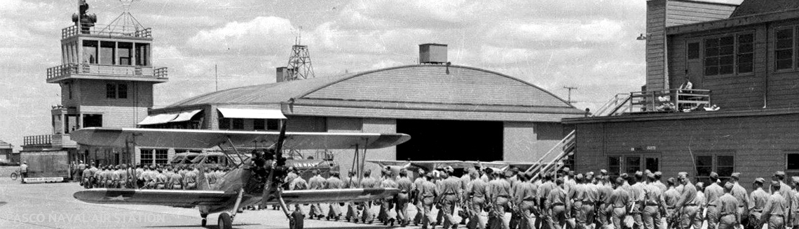 Main hangar of the Pasco Naval Air Station during World War II